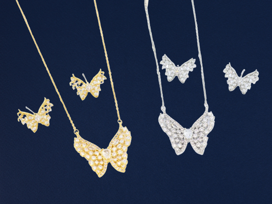 Butterfly Elegance Necklace and Earrings Set in Gold and Silver